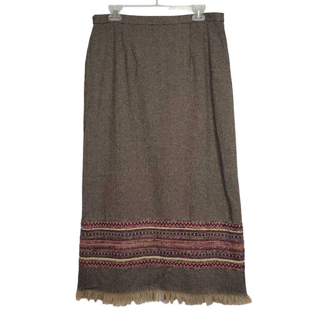 Vintage Sag Harbor Womens skirt sz 14  tweed brown fiber art 90s BOHO